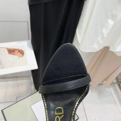 PADLOCK HIGH HEEL 10 CM SANDAL IN BLACK SHEEPSKIN