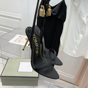 PADLOCK HIGH HEEL 10 CM SANDAL IN BLACK SHEEPSKIN