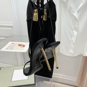 PADLOCK HIGH HEEL 10 CM SANDAL IN BLACK SHEEPSKIN