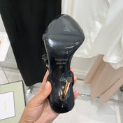 PADLOCK HIGH HEEL 10 CM SANDAL IN BLACK SHEEPSKIN