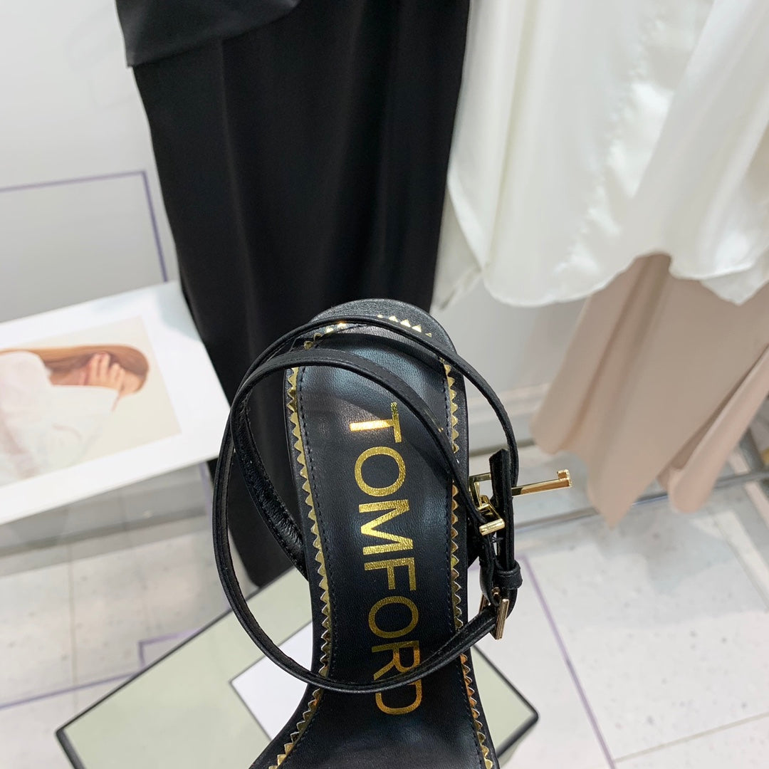 PADLOCK HIGH HEEL 10 CM SANDAL IN BLACK SHEEPSKIN