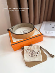 JUMBO BELT SILVER BUCKLE & REVERSIBLE CAMEL BROWN AND ORANGE LEATHER STRAP 32MM