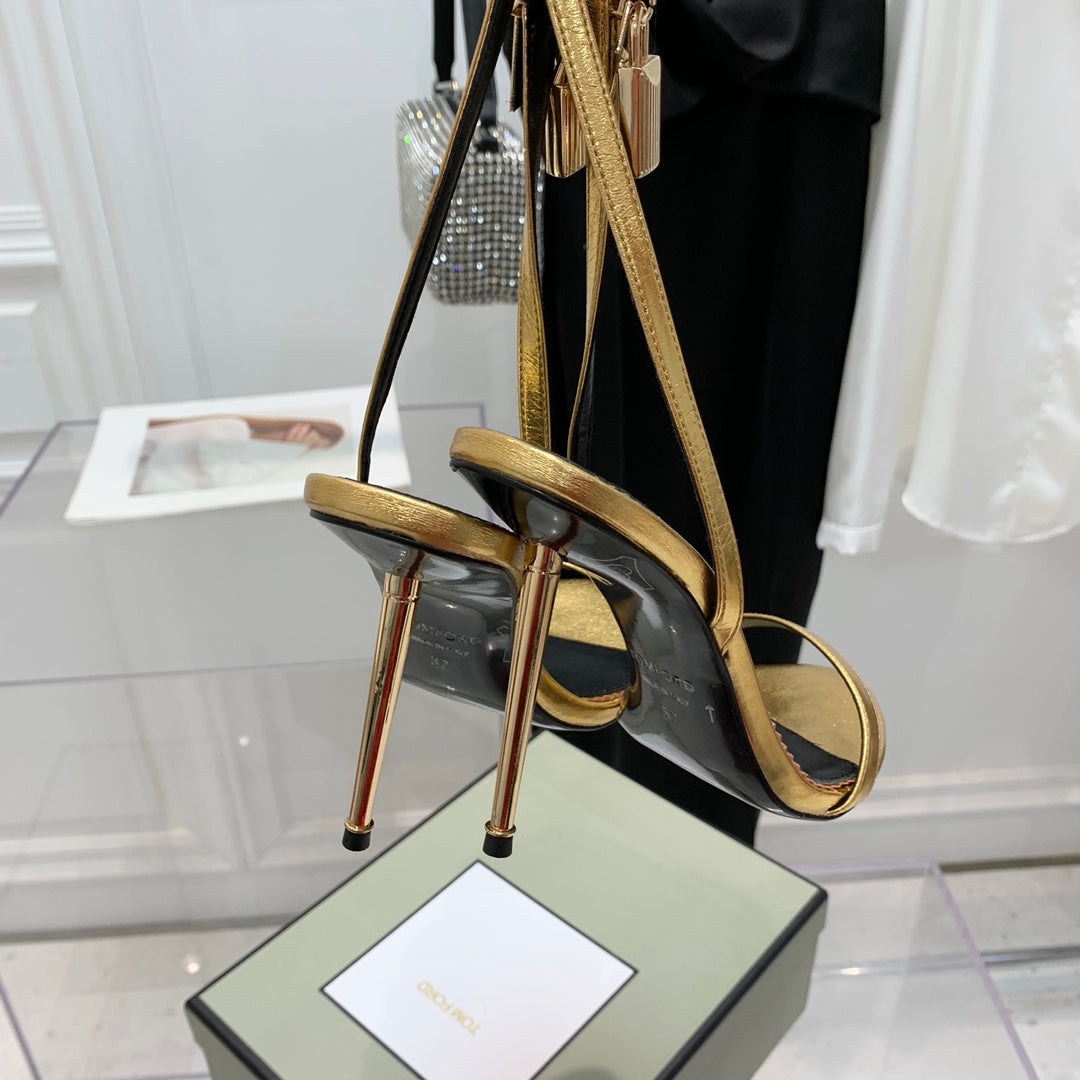 TOM FORD 26S GOLD BUCKLE HEELS 105 MM IN GOLD LAMBSKIN