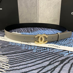 CHANEL 25S BELT 30 MM IN GREY CALFSKIN WITH GOLD HARDWARE 615093