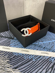 CHANEL 25S BELT 30 MM IN ORANGE CALFSKIN WITH SILVER HARDWARE 615097