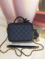 CC MINI 17 VANITY CASE IN AEGEAN BLUE MIX BLACK CALFSKIN GOLD HARDWARE