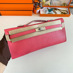 KELLY CUT 31 IN WATERMELON PINK CALFSKIN WITH SILVER HARDWARE