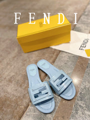 FENDI BAGUETTE SLIDES IN  BABY BLUE LAMBSKIN