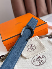 LUCK BELT BUCKLE & REVERSIBLE NAVY BLUE LEATHER STRAP 38MM BLACK HARDWARE