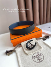 LUCK BELT BUCKLE & REVERSIBLE NAVY BLUE LEATHER STRAP 38MM BLACK HARDWARE