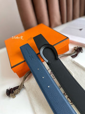 LUCK BELT BUCKLE & REVERSIBLE NAVY BLUE LEATHER STRAP 38MM BLACK HARDWARE