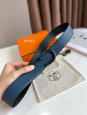 LUCK BELT BUCKLE & REVERSIBLE NAVY BLUE LEATHER STRAP 38MM BLACK HARDWARE