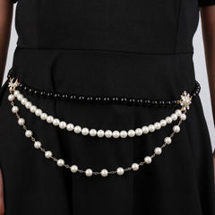 CHANEL 25S CHAIN BELT IN WHITE AND BLACK PEARL 614477
