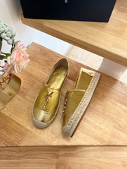 SL YVES LOGO SLIP ON METALLIC GOLD CALFSKIN AND MESH