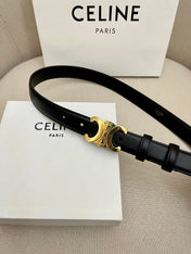 CELINE 25S TRIOMPHE 25MM BELT IN BLACK CALFSKIN GLOD HARDWARE