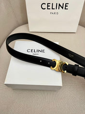 CELINE 25S TRIOMPHE 25MM BELT IN BLACK CALFSKIN GLOD HARDWARE
