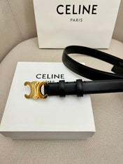 CELINE 25S TRIOMPHE 25MM BELT IN BLACK CALFSKIN GLOD HARDWARE