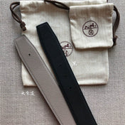 HM BELT BUCKLE & REVERSIBLE BLACK AND TAN BROWN LEATHER STRAP 38MM SILVER HARDWARE