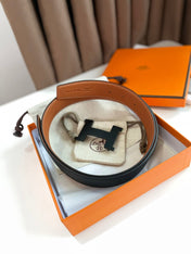 HM CONSTANCE BELT BUCKLE & REVERSIBLE GINGER ORANGE AND BLACK LEATHER STRAP 38MM