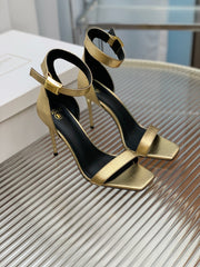 BALMAIN 25S METAL BUCKLE HIGH HEELS 95MM IN GOLD CALFSKIN