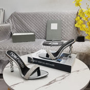 CRYSTAL HIGH HEEL MULE 10 CM IN SILVER LAMBSKIN