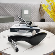 CRYSTAL HIGH HEEL MULE 10 CM IN SILVER LAMBSKIN