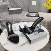 CRYSTAL HIGH HEEL MULE 10 CM IN BLACK LAMBSKIN