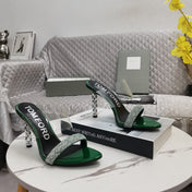 CRYSTAL HIGH HEEL MULE 10 CM IN GREEN FOREST LAMBSKIN