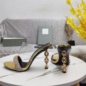 CRYSTAL HIGH HEEL MULE 10 CM IN GOLD LAMBSKIN