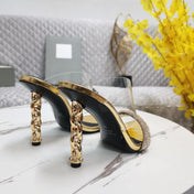 CRYSTAL HIGH HEEL MULE 10 CM IN GOLD LAMBSKIN
