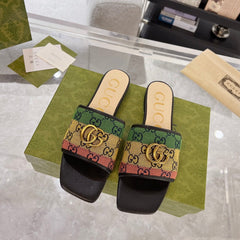 GG EXCLUSIVE SLIDE SANDAL BLACK AND CREAM FABRIC