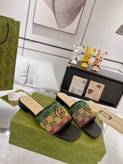 GG EXCLUSIVE SLIDE SANDAL BLACK AND CREAM FABRIC