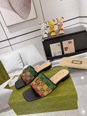 GG EXCLUSIVE SLIDE SANDAL BLACK AND CREAM FABRIC