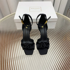BALMAIN 25S KNOTTED HIGH HEELS 95MM IN BLACK SATIN