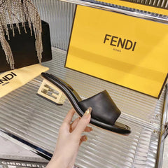 FENDI BAGUETTE SLIDES WOMEN IN BLACK CALFSKIN