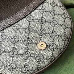 OPHIDIA MINI SHOULDER BAG 20 WITH WEB IN BEIGE EBONY CANVAS MIX BROWN CALFSKIN