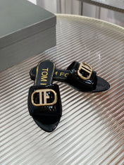 FLAT SLIDE IN BLACK METALLIC CALFSKIN