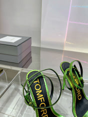 PADLOCK HIGH HEEL 10 CM SANDAL IN LIME GREEN SHEEPSKIN