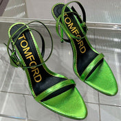 PADLOCK HIGH HEEL 10 CM SANDAL IN LIME GREEN SHEEPSKIN
