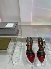 PADLOCK HIGH HEEL 10 CM SANDAL IN CURRANT RED SHEEPSKIN