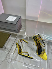 PADLOCK HIGH HEEL 10 CM SANDAL IN LIGHT GOLD SHEEPSKIN