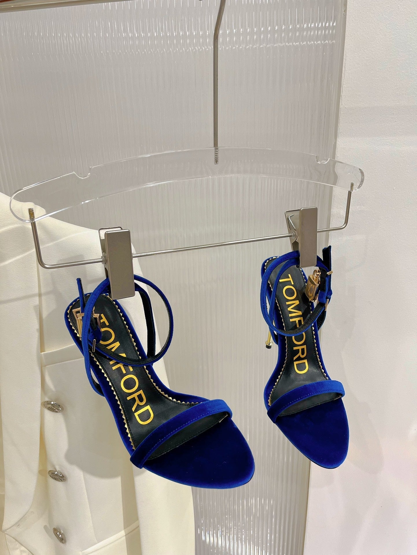 PADLOCK HIGH HEEL 10 CM SANDAL IN NAVY BLUE VELVET