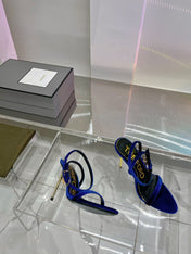 PADLOCK HIGH HEEL 10 CM SANDAL IN NAVY BLUE VELVET