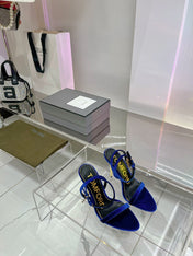 PADLOCK HIGH HEEL 10 CM SANDAL IN NAVY BLUE VELVET