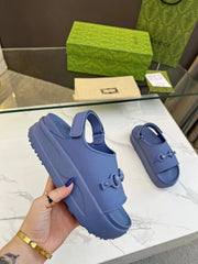 HORSEBIT FLATFORM SANDAL 5 CM IN AEGEAN BLUE IMPORTED TPU