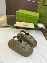 HORSEBIT FLATFORM SANDAL 5 CM IN ARMY GREEN IMPORTED TPU