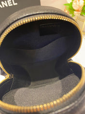 CC MINI 12 ROUND CHAIN BAG IN BLACK CALFSKIN GOLD HARDWARE