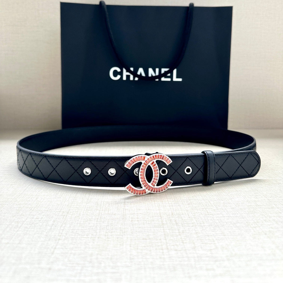 CHANEL 25S BELT 30 MM IN BLACK CALFSKIN 616961