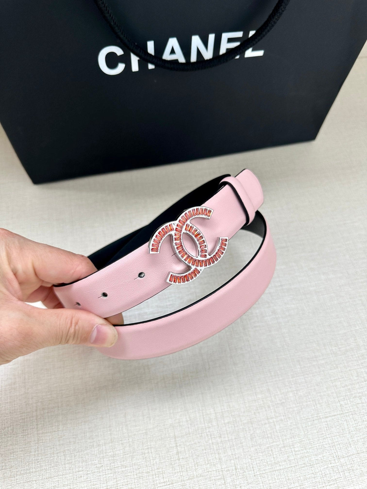 CHANEL 25S BELT 30 MM IN LIGHT PINK CALFSKIN 616971