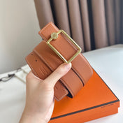 HM OSCAR BELT BUCKLE & REVERSIBLE YAM ORANGE AND BLACK LEATHER STRAP 38MM GOLD HARDWARE